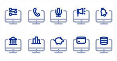 A set of 10 laptop icons as laptop, laptop call, laptop audio vector