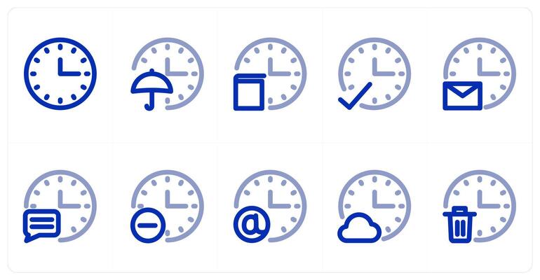 A set of 10 time icons as time, time insurance, study time