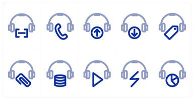 A set of 10 headphone icons as headphone, call service, upload headphone vector