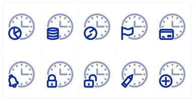 A set of 10 time icons as time statistics, time server, time prohibited vector