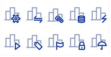 A set of 10 bar graph icons as graph setting, graph sync, graph link vector
