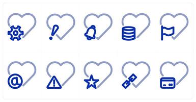 A set of 10 heart icons as heart settings, heart info, heart notification vector