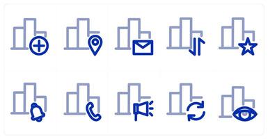 A set of 10 bar graph icons as add graph, graph location, message graph vector