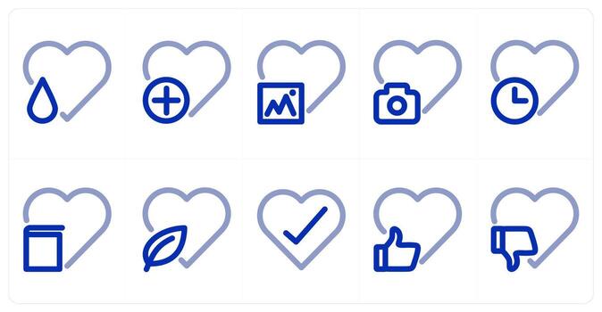 A set of 10 heart icons as heart, add heart, heart image vector