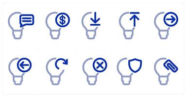 A set of 10 idea icons as idea message, financial idea, download idea vector