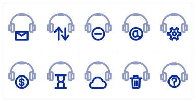 A set of 10 headphone icons as headphone message, headphone sync, remove headphone vector
