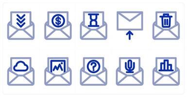 A set of 10 message icons as message, increment letter, message on time vector