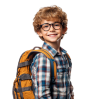 Cheerful Boy with a Backpack Ready for School Against Transparent Background for Educational Campaigns or Back-to-School Promotions png