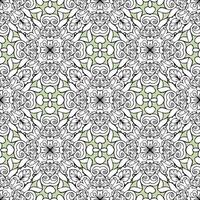 Indian ornamental seamless pattern design in mehendi style with black outline mandalas and light green background vector