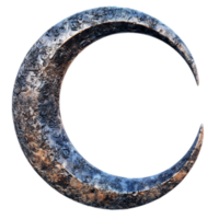 Crescent Moon, A Dark Textured Metallic Symbol Against Transparent Background for Mystical Themes, Nighttime Designs, or Artistic Branding png