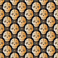 A pattern of skulls on a black background vector