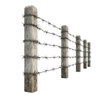 Barbed Wire Fence Section with Concrete Pillars Against Transparent Background for Rustic Designs, Boundary Themes, or Industrial Illustrations png