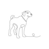 Dog pet animal continuous one line drawing of Isolated outline design black white background vector