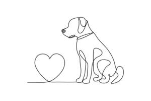 Dog pet continuous one line drawing of dog outline isolated icon vector