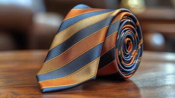 un cerca arriba de un Corbata en un mesa foto