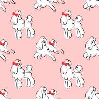 Cute seamless pattern with white poodles on a pink background. Flat background design. Repeating print for fabric, wrapping paper, textile, wallpaper vector