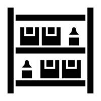 A black and white icon of a shelf with bottles vector