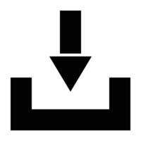 An arrow pointing down on a black and white icon vector