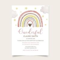 Boho Rainbow First Birthday Invitation, Onederful Invitation Design vector