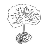 Continuous Line Drawing of Brain tree Icon vector