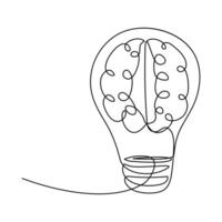 One Continuous Line Drawing of Creative Thinking Icon. Single Line human brain vector