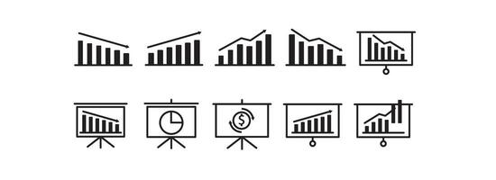Set of growing and decreasing graph icons. vector