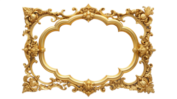 Beautifully Crafted Golden Frame with Decorative Swirls and Floral Patterns Ideal for Highlighting Favorite Artwork and Adding Opulence to Any Artistic Arrangement Quickly png
