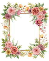 Vibrant Botanical Frame Featuring Colorful Roses and Flowers Ideal for Adding a Touch of Nature and Freshness to Your Artwork or Personalized Gifts png
