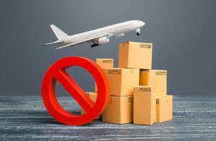 Cardboard boxes and red prohibition symbol NO. Out of stock. photo
