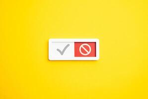 Switch button showing red refusal symbol. Cancellation. Absence and non-acceptance. Frequent rejections, opt-outs, and disengagements photo