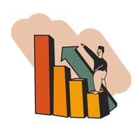 Business concept. Data analytics. Sales growth chart. Business graph. Sales skyrocket. Businessman rejoices at a successful startup. Up arrow. Marketing strategy. Statistical data vector