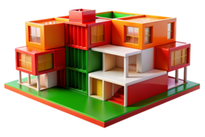 Modern Playful Architecture Model with Vibrant Red Yellow and Green Colors Showcasing Interesting Shapes and Diverse Structures for Innovative Design Ideas png