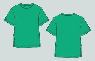 Short sleeve Green Color t shirt template front and back isolated on grey back vector