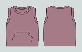 Purple Color Tank tops with pocket template front and back views isolated on grey background vector