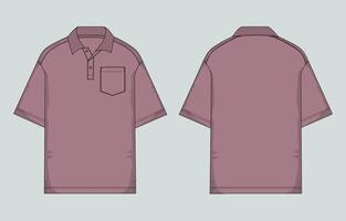 Short Sleeve polo shirt with pocket template front and back isolate on grey background vector