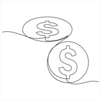Dollar sign continuous one line art drawing of Money dollar linear symbol sketch vector