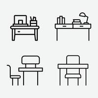 Desk Icon Bundle. Work and Study Desk Icons. Office and Workspace Icon Set. vector
