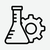 Laboratory Flask and Gear Icon. Line Art Icon of Flask and Gear for Research and Technology. Flask and Gear Icon . vector