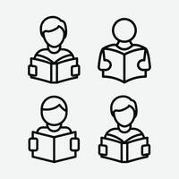Reading Book Icon . Student Reading Icon. Book Reading Symbol. Studying Student Logo. A Student Reading Book. vector