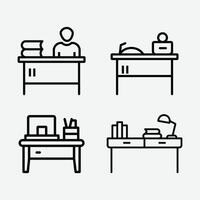 Desk Icon Bundle. Work and Study Desk Icons. Office and Workspace Icon Set. Minimalist Desk Outline Icons. vector