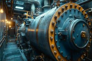 Large industrial steam boiler generating power in factory setting photo