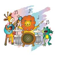 Illustration of a group of funny cartoon animals playing musical instruments. vector