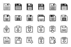 Simple save outline icon set vector