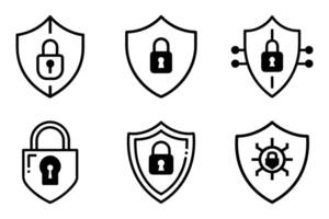 Minimal Security Icon Set in Silhouette Outline vector
