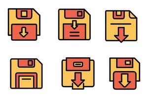 Flat design save outline icon set vector