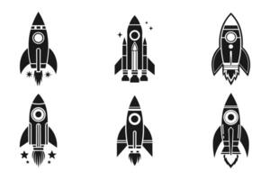 Flat-style rocket outline icon collection vector