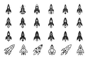 Flat design rocket outline icon set vector