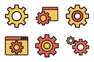 Flat Settings Icon Set with Outline Silhouettes vector