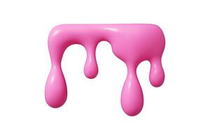 Flowing pink liquid 3d shape with dripping abstract blobs and smooth glossy surface. vector
