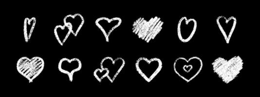 Chalk heart collection on black background. vector